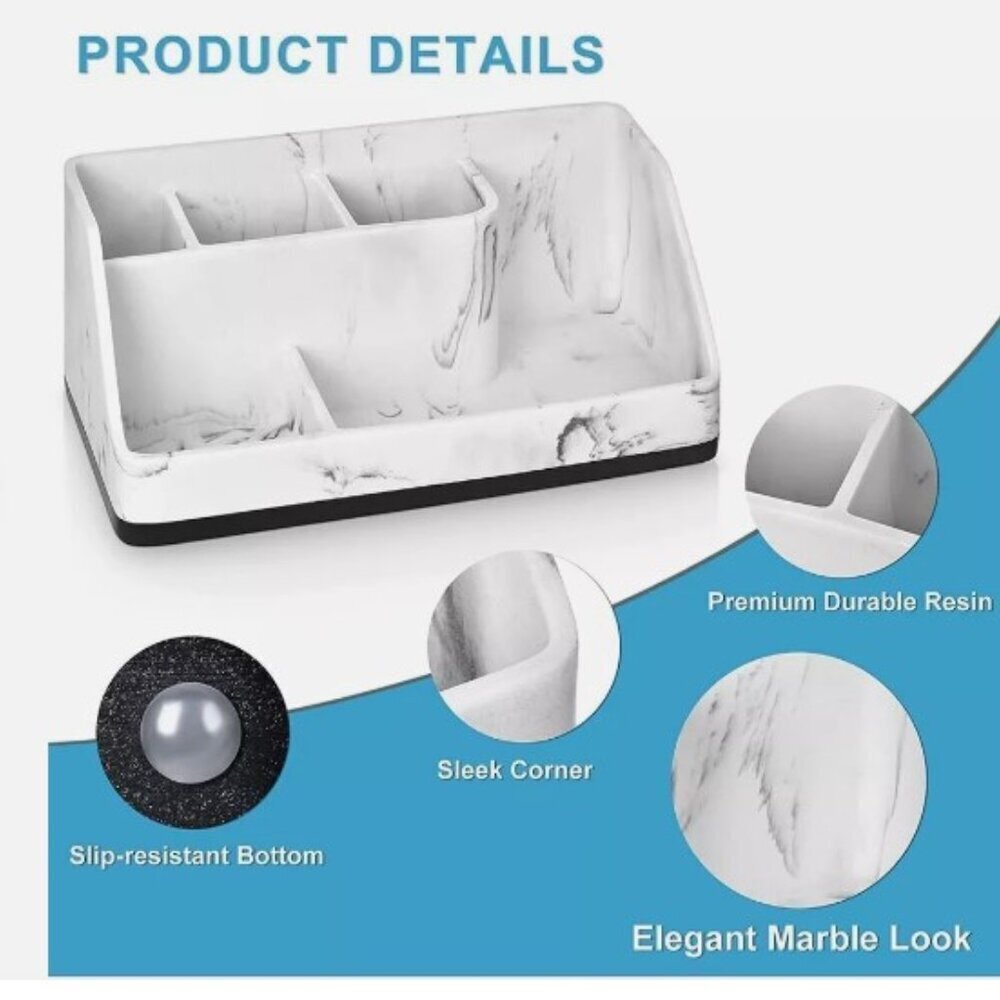 Marble Toothbrush & Bathroom Organizer Caddy - White